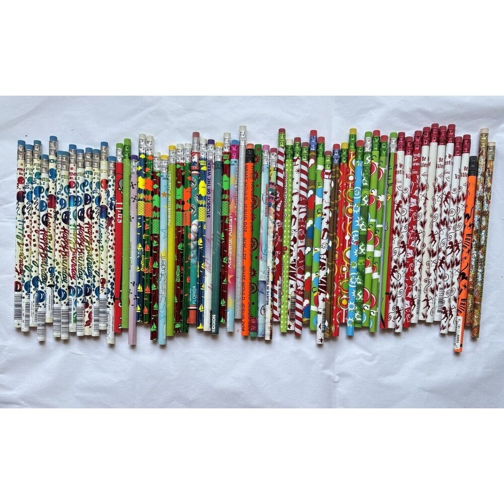 Vintage Pencils Lot of 50+ Mixed Unsharped Fun Graphic Retro Colorful